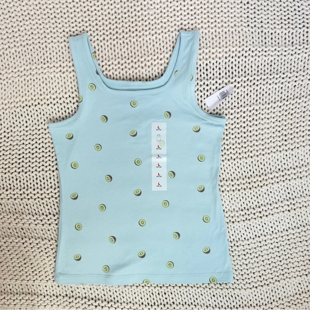 NWT Old Navy Blue and Green Girl's Tank Top with Kiwi Print Large (10/12)